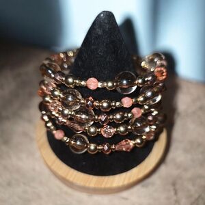 Elegant Gold and Peach  Beaded Bracelet Set